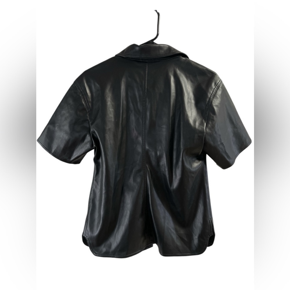 Open Edit Black Leather Button Down Collared Shor… - image 5